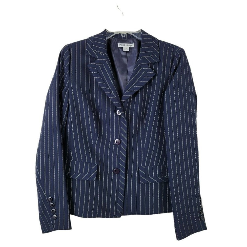 Pendleton Women's Blazer Suit Separates Navy Blue Striped Size 8 Career Office
